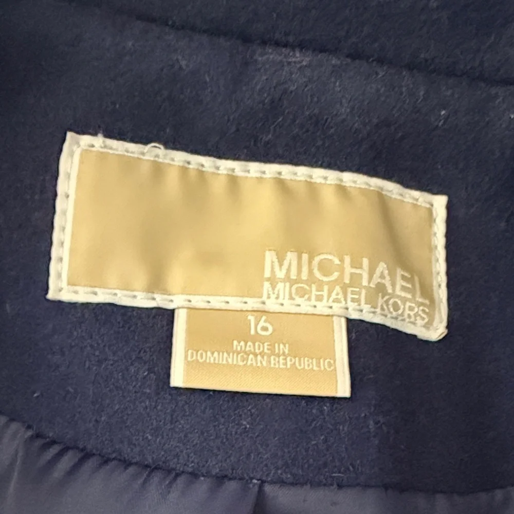Michael Kors Navy Wool Blend Trench Coat with Gold Accents 16